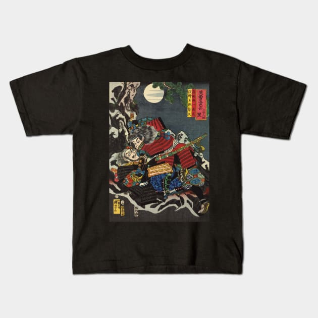 Samurais Fighting At Night - Antique Japanese Ukiyo-e Woodblock Print Kids T-Shirt by Click Here For More